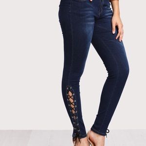 Lace up ankle jeans